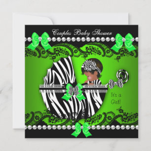 Convites Casal Afro-Americano Chá de Bebê Menina Zebra