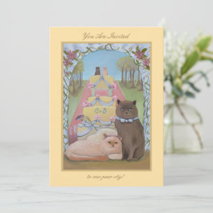 Convites Casal Amarelo de Gato de Casamento