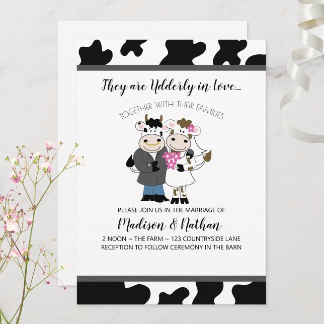 Convites Casal Bonito de Casamento de Vaca no Amor (Cute Cow Couple Wedding Invitation)