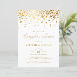 Convites Casal Branco Faux Gold Foil Confetti