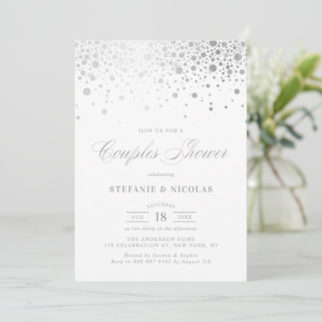 Convites Casal Branco Faux Silver Foil Confetti (Em pé/Frente)