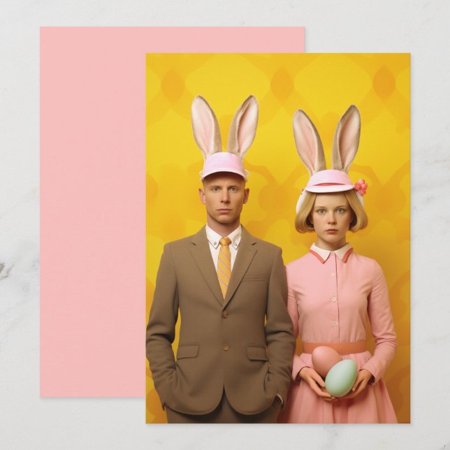 Convites Casal Bunny da Páscoa (Frente/Verso)