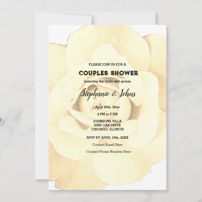 Convites Casal Chá Ivory Floral Rosa Flower Casamento (Frente)