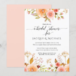 Convites Casal Chá Watercolor Rosa Floral Bouquet