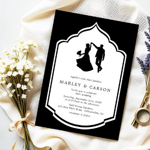 Convites Casal Dançante Ilustração Casamento Branco Negro
