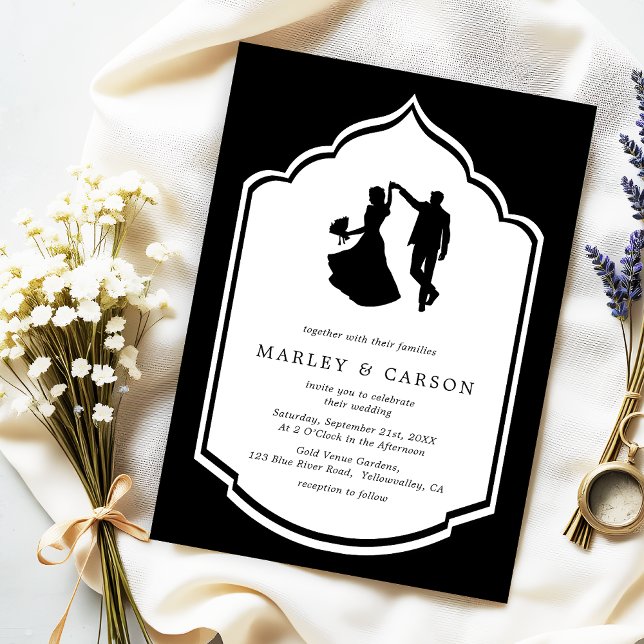 Convites Casal Dançante Ilustração Casamento Branco Negro (Criador carregado)