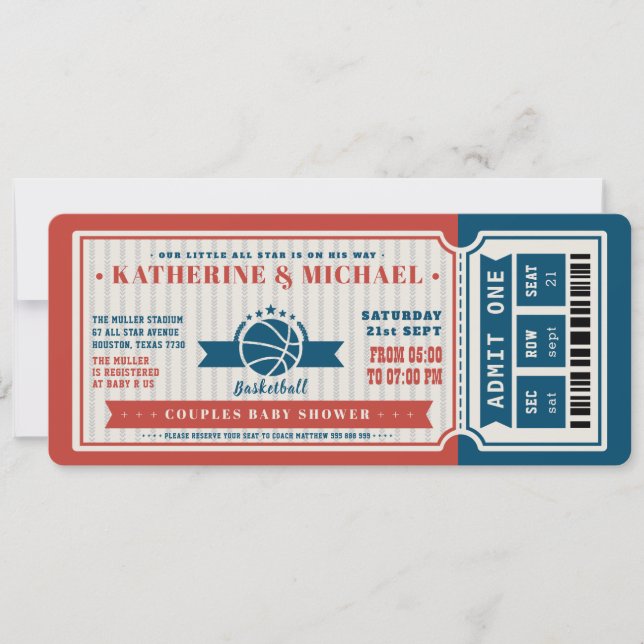 Convites Casal de Bilhetes de Basquete Red Vintage (Frente)