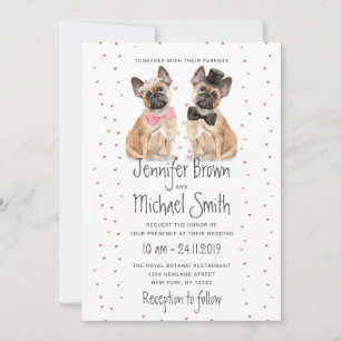 Convites casal de Bulldog Francês noiva noivo casamento