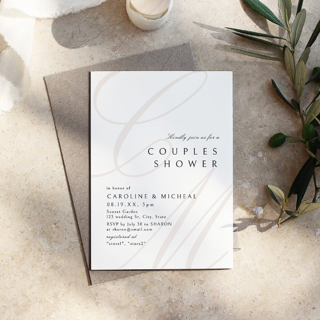 Convites Casal de Caligrafia Clássica Moderna (Modern Classic Elegance Calligraphy Couples Shower Invitation)