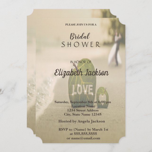 Convites Casal de Casamento de Praia, Chá de panela de Amor (Frente/Verso)