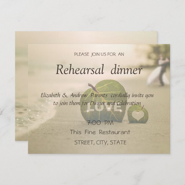 Convites Casal de Casamento de Praia, Janto de Ensaio de Am (Frente/Verso)