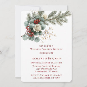 Convites Casal de Casamento de Rose Red White Floral de inv