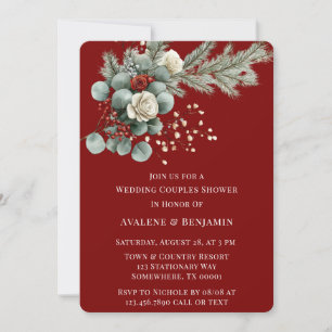 Convites Casal de Casamento de Rose Red White Floral de inv