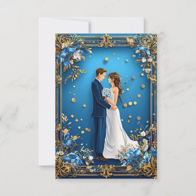Convites Casal de Casamento Elegante Embracando com Quadro  (Frente)
