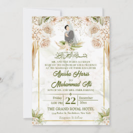 Convites Casal de Casamento Floral Islâmico/Muçulmano Verde
