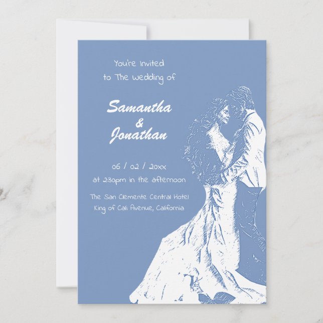 Convites Casal De Casamento Simples Escrito Azul (Frente)