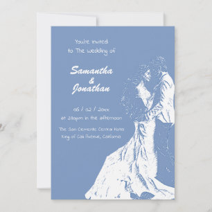Convites Casal De Casamento Simples Escrito Azul