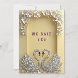 Convites 🌸 Casal de Cisnes Joalheiro Tema Dourado Elegante