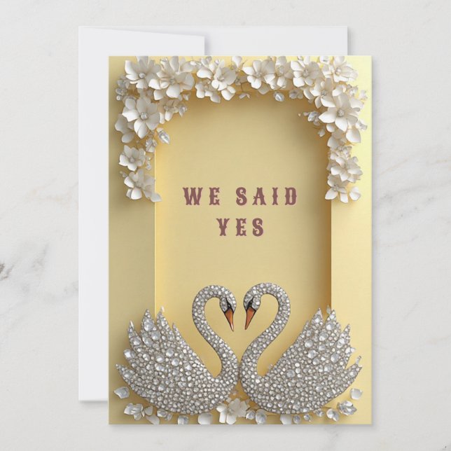 Convites 🌸 Casal de Cisnes Joalheiro Tema Dourado Elegante (Frente)
