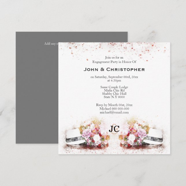 Convites casal de gay que monograma floral de aquarela (Frente/Verso)