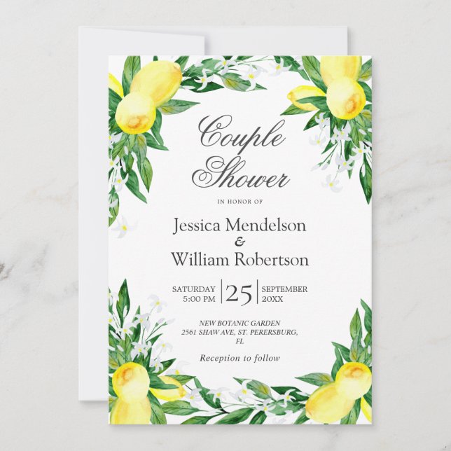 Convites Casal de limões verde-flores (Frente)