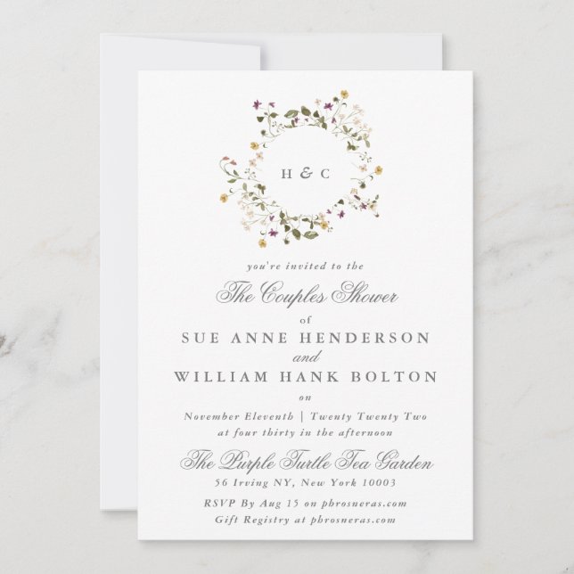 Convites Casal de Pampas de Flor Selvagem Seca Elegante (Frente)