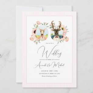 Convites Casal de Veados Caprichoso Floral Casamento