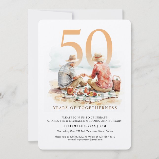 Convites Casal de Watercolor no Aniversário do Casamento do (Frente)