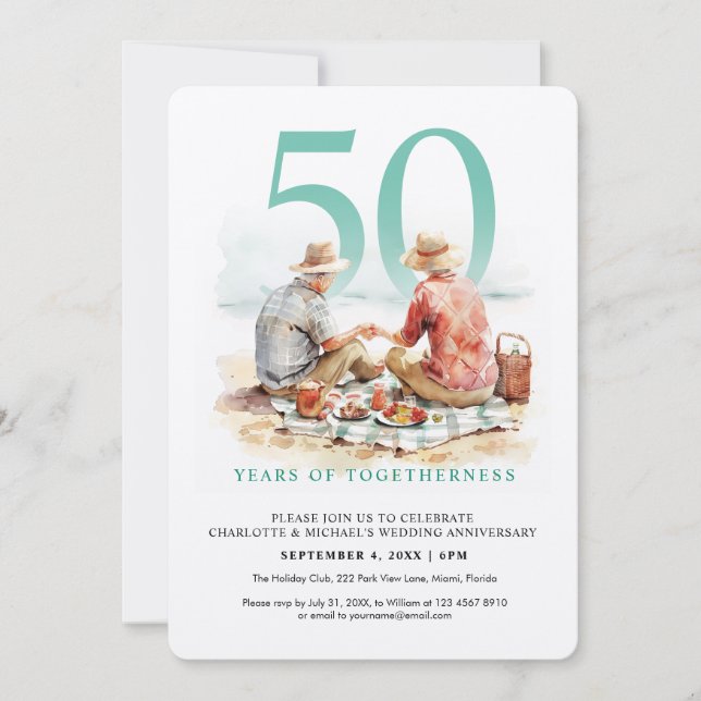 Convites Casal de Watercolor no Aniversário do Casamento do (Frente)