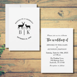 Convites Casal Deer Monograma Rustic Country Wedding