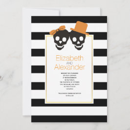 Convites Casal do crânio e listras do casamento de Hallowee