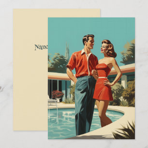 Convites Casal dos anos 50 à beira da piscina