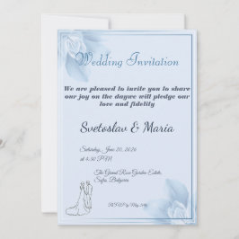 Convites Casal Elegante em Aquarela Azul Arte de Linha Casa