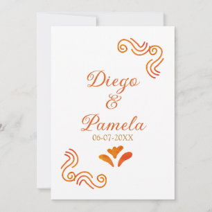 Convites casal espanhol rústico amarelo laranja nome do cas