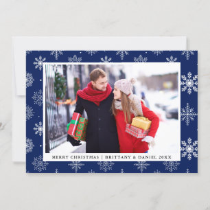 Convites Casal Feliz de Natal Foto Flocos de Neve Azul