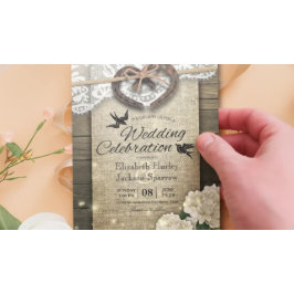 Convites Casal Ferradura Coração Lace Madeira Hydrangea Cas