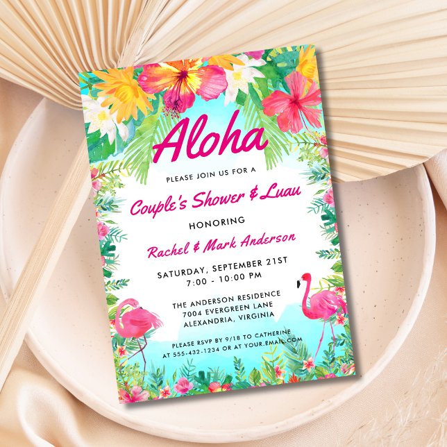 Convites Casal Flamingo Luau Tropical Aloha Chá (Criador carregado)