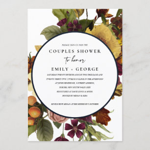 Convites Casal FLORAL AMARELO VINTAGE RETRO BURGUNDY