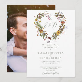 Convites Casal Floral Coração Tom Safira Foto Casamento