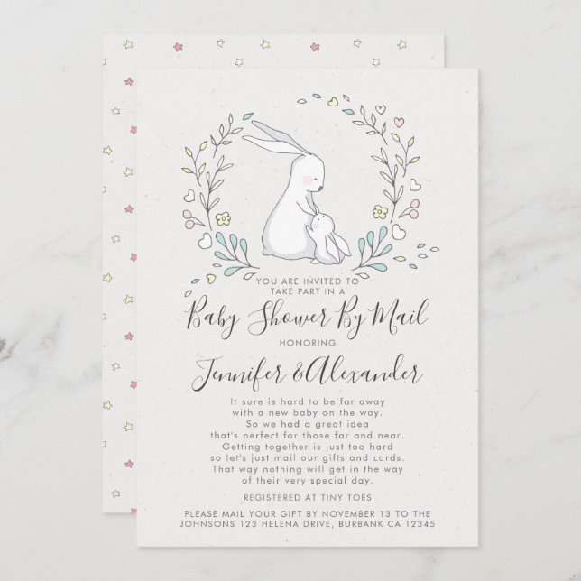 Convites Casal Floral Cute Bunny por e-mail (Frente/Verso)