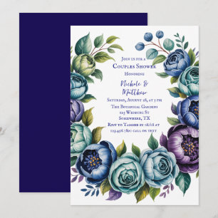Convites Casal Floral Elegante Azul Turquesa Chá