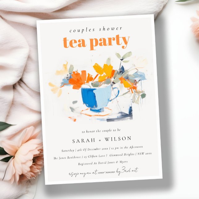 Convites Casal Floral Moderno de Tea Cup Chá Tea Party (Criador carregado)