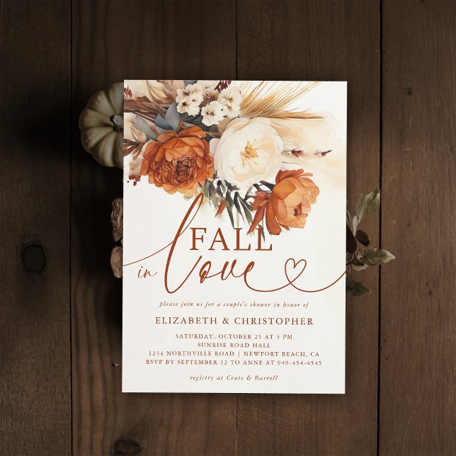 Convites Casal Floral Terracotta Pampas (fall in love wedding shower invitation bridal couple jack jill coed boho pampas floral botanical)