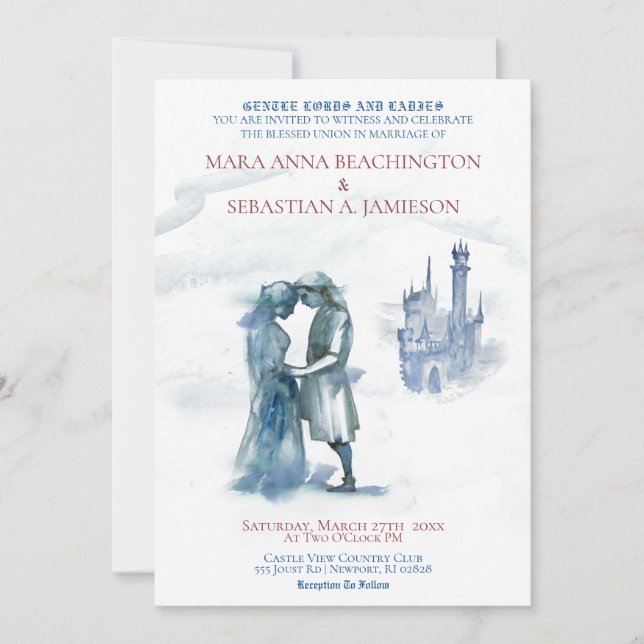 Convites *~* Casal Medieval no Castelo Enamorado Casamento (Frente)