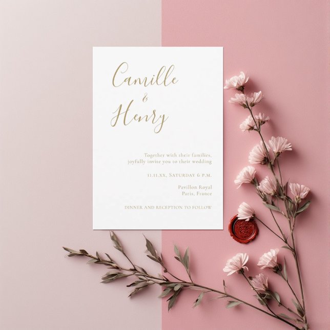 Convites Casal Minimalista Nome Dourado e Branco Casamento (Criador carregado)