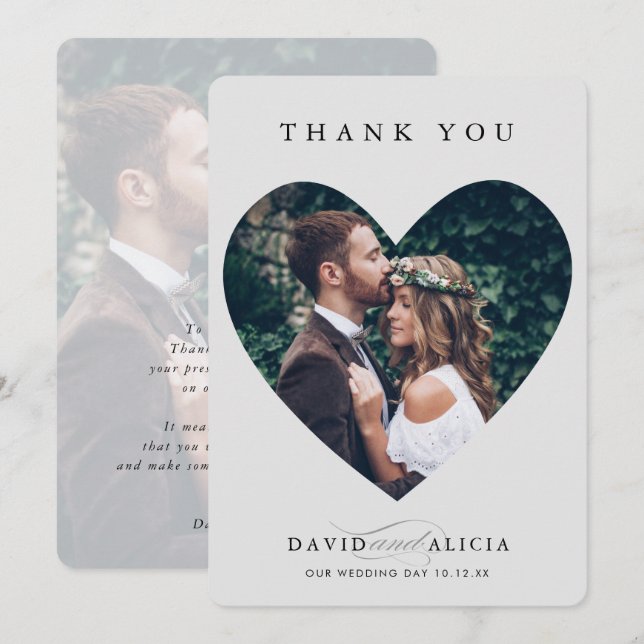 Convites CASAL MODERNO foto cardíaca armadura cinza pálida (Frente/Verso)