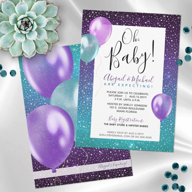 Convites Casal ou Chá de fraldas de Noite Estrelada Roxo (Our Purple Starry Night Baby Shower Invitations are Gender Neutral and a Super-fun Party Theme! )