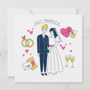 Convites Casal "Recém-Casados" Desenho à Mão Caprichoso