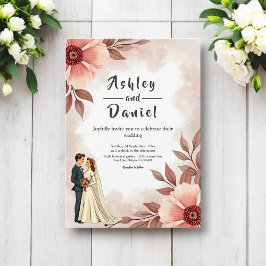 Convites Casal Romântico Dusty Watercolor Casamento Floral