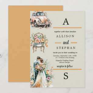 Convites Casal Romântico Vintage Pastel Floral